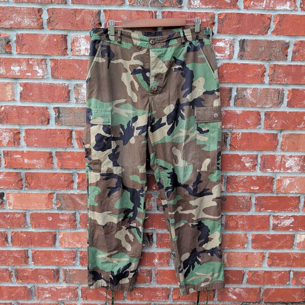 Military Issue Combat Trousers Mens Medium Regular Camo Woodland Ripstop Cargo‎